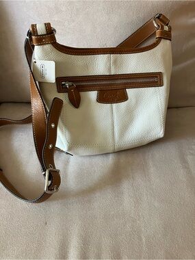 Coach Chalk and Saddle Pebbled Leather Crossbody